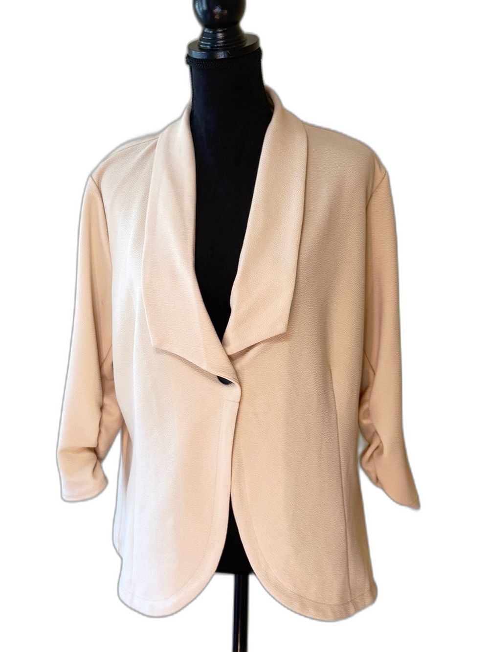 NWT Beyove Single Button Blazer Ruched 3/4 Sleeve Cream Neutral Women's Size XXL